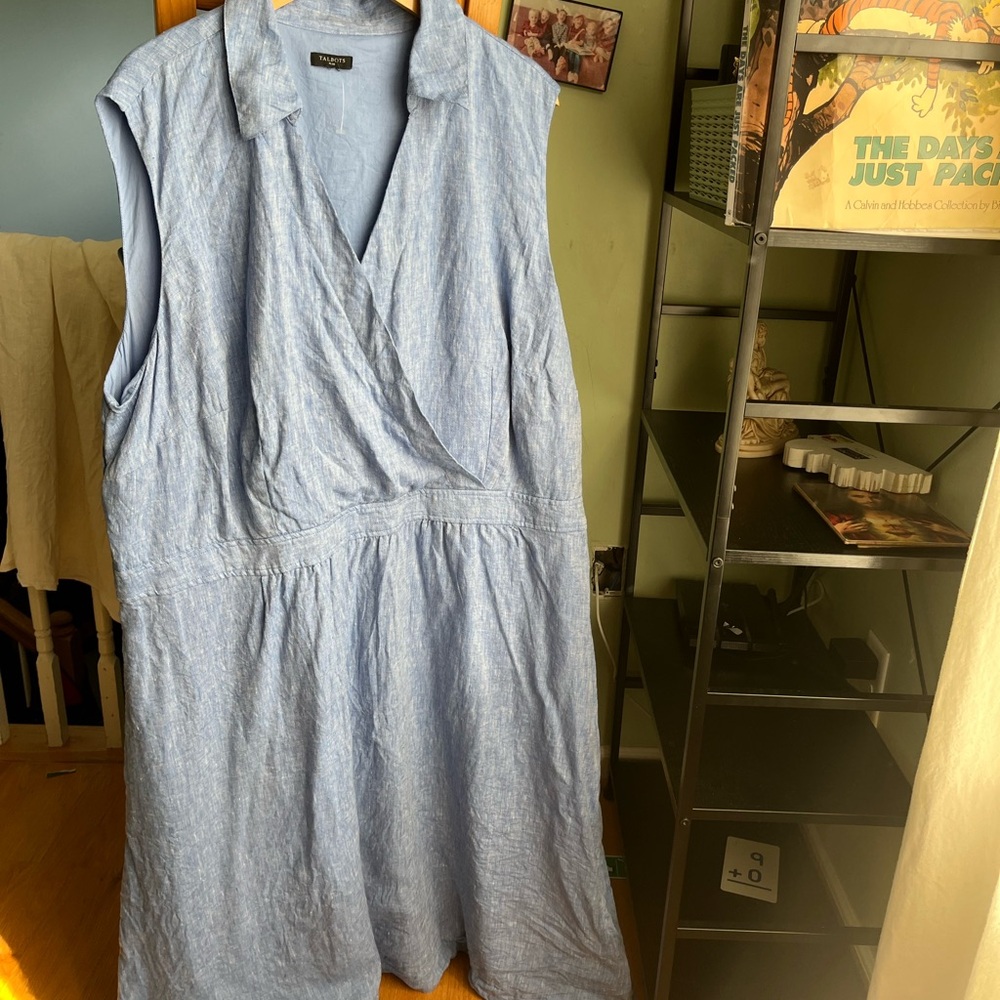 Linen Sleeveless Blue Wrap Dress